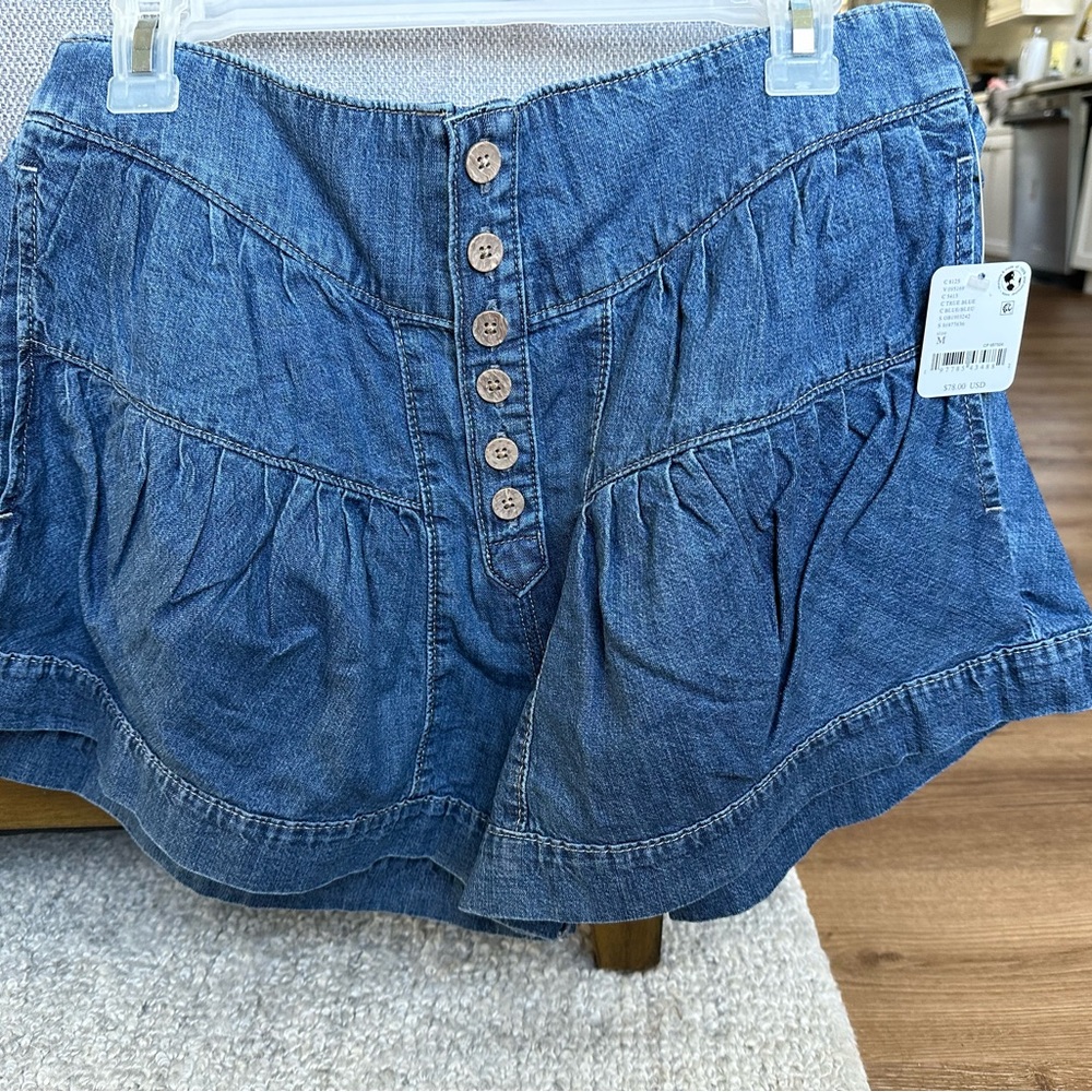 We The Free Blue Denim Button-Front Jean Shorts